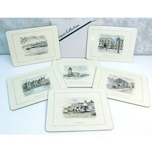 Jason Hard Placemats Set 6 Bay Rocks Lighthouse Sydney Castles Cork Back Box Vtg